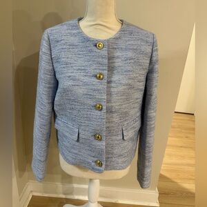 Size 8 J.Crew Women's Blue Tweed Jacket with Gold Buttons